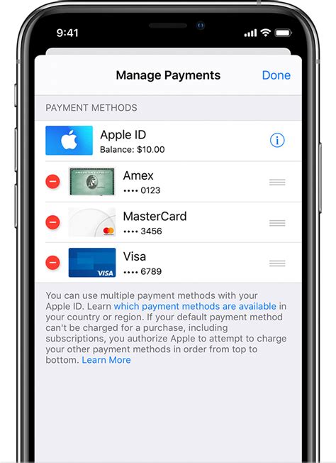 Payment methods on iOS .